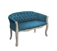 Divano vintage in velluto blu con struttura in legno decorata Parigino