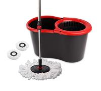 DIVCHI Set di scopa e secchiello in microfibra, per pulizia pavimenti, set di 1 mocio, 1 secchio + 2 testine di ricambio per mocio, rosso/grigio