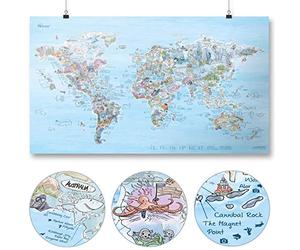 Dive Map by Awesome Maps - Mappa del mondo illustrata per gli appassionati di immersioni - riscrivibile - 97,5 x 56 cm