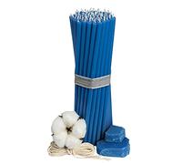Diveevo Candele di cera d'api chiesa №80 - 50 pezzi, candele rituali, L-18,5 cm, Ø-6,1 mm, 60 minuti, blu, 250 g, candele sottili senza gocciolamento o fumo
