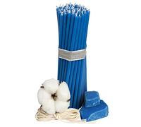 Diveevo Candele Rituali Blu in Cera d'Api, 50 Pezzi, L-16 cm, Ø 5 mm, 150 g, Durata 30 Minuti, Profumo di Miele Naturale, Antigoccia e Senza Fumo