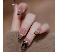 Diventa Glamour con il kit di 24 pezzi di unghie finte con decorazione a fiocco in 3D, a forma di sarcofago lungo, copertura completa, facile da applicare e kit di forniture per unghie GeometricoABS,P