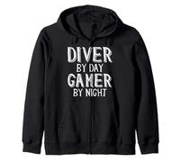 Diver By Day Gamer By Night Underwater Deep Sea Free Diving Felpa con Cappuccio