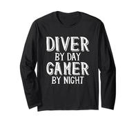 Diver By Day Gamer By Night Underwater Deep Sea Free Diving Maglia a Manica