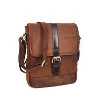 Divergent Retail Borsa a tracolla da uomo in pelle scamosciata, con patta e tasche organizer, tracolla regolabile, accessori in ottone anticato, Drifter Cognac Dusk