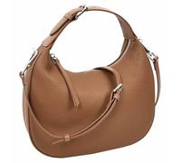 Divergent Retail DR247 Borsa a tracolla da donna Crescent Hobo | Mezza luna in pelle di ciottoli | Hardware argento | Tracolla con zip | Dettaglio bordo tubolare | Avorio | Cioccolato fondente |