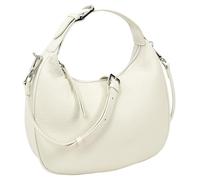 Divergent Retail DR247 Borsa a tracolla da donna Crescent Hobo | Mezza luna in pelle di ciottoli | Hardware argento | Tracolla con zip | Dettaglio bordo tubolare | Avorio | Cioccolato fondente |