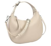 Divergent Retail DR247 Borsa a tracolla da donna Crescent Hobo | Mezza luna in pelle di ciottoli | Hardware argento | Tracolla con zip | Dettaglio bordo tubolare | Avorio | Cioccolato fondente |