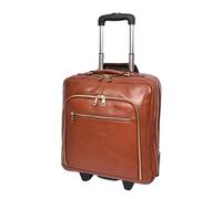 Divergent Retail Jarven - Custodia da pilota in vera pelle con manico telescopico e ruote, per viaggi d'affari, Marrone chiaro, L: 36 x H: 41 x W: 17, Trolley con ruote