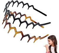 Diversa Cerchietto antiscivolo alla moda in stile zig-zag, realizzato in materiale plastico, design a pettine con denti di squalo, confezione da 2, nero e marrone, versatile, flessibile e confortevole