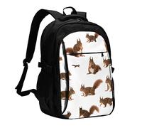 Diversi tipi di zaino per computer portatile stampato lucertola per uomini,Zaino da viaggio con porta di ricarica USB,Stampa grande zaino casual, Carino scoiattoli, One Size