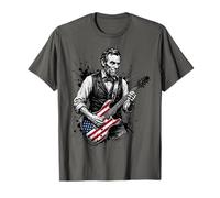 Divertente Abraham Lincoln Che Suona la Chitarra elettrica Maglietta