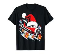 Divertente Aeroplano Natalizio con luci e Cappello da Babbo Natale Maglietta