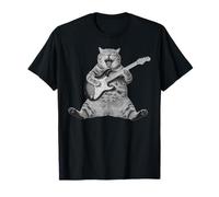 Divertente AI Vintage Chonk Cat Meme Suonare Chitarra Elettrica Rock Maglietta