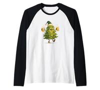 Divertente Albero di Natale con Birra e Cappello di Babbo Natale Grafico Maglia con Maniche Raglan