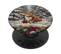 Divertente albero di Natale per cani Fawn Corgi Snow Merry Xmas Mamma Papà PopSockets PopGrip Intercambiabile