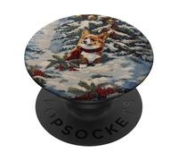 Divertente albero di Natale per cani Fawn Corgi Snow Merry Xmas Mamma Papà PopSockets PopGrip Intercambiabile