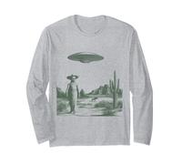 Divertente Alien Cowboy Scheletro UFO Deserto Rapimento Maglia a Manica