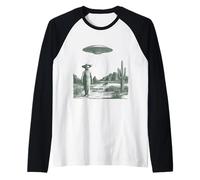 Divertente Alien Cowboy Scheletro UFO Deserto Rapimento Maglia con Maniche Raglan