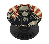 Divertente Alien DJ Giradischi Techno Musica Elettronica EDM Amante PopSockets PopGrip Adesivo