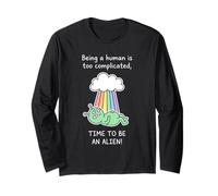 Divertente Alien Rainbow Time To Be An Alien Space Costume Maglia a Manica