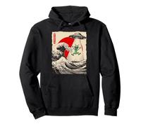 Divertente Alien UFO Abduction Great Wave Kanagawa Anime Alien Felpa con Cappuccio