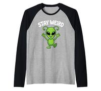 Divertente Alien UFO Stay Strano Fantascienza Spazio Amore Maglia con Maniche Raglan