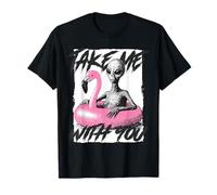Divertente alieno in Flamingo Float Take Me With You Sarcastico Maglietta