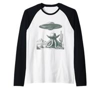 Divertente Alieno Octopus Cowboy UFO Deserto Etching Stile Maglia con Maniche Raglan