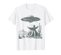 Divertente Alieno Octopus Cowboy UFO Deserto Etching Stile Maglietta