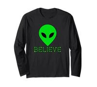 Divertente Alieno Piccolo Uomo Verde Credere Maglia a Manica