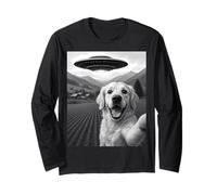 Divertente Alieno UFO Golden Retriever Abduction Selfie Maglia a Manica