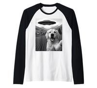Divertente Alieno UFO Golden Retriever Abduction Selfie Maglia con Maniche Raglan