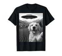 Divertente Alieno UFO Golden Retriever Abduction Selfie Maglietta