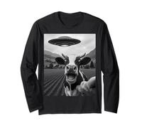 Divertente Alieno UFO Mucca rapimento Selfie Maglia a Manica