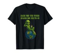 Divertente alieno Vibing on Earth UFO Meme Uomini Donne Bambini Maglietta