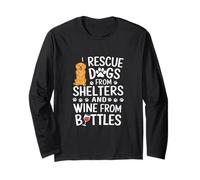 Divertente Amante dei Cani e del Vino I Rescue Dogs And Wine Maglia a Manica