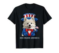Divertente American Eskimo Dog 4 luglio Dog Pun Maglietta