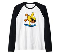 Divertente anatra surf spiaggia estate fresco cartone animato animale Maglia con Maniche Raglan