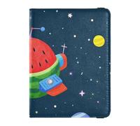 Divertente anguria Galaxy Spaceship Navy Blue Leather porta passaporto decorativo per viaggio donne Vaccino Caso Protector Cover Passaporto Holder Case Impermeabile, Divertente astronave galassia