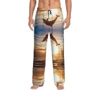 Divertente animale delfino morbido pigiama pantaloni per gli uomini, classico sonno pantaloni comodi, pantaloni pigiama in poliestere con tasche, Nero , L