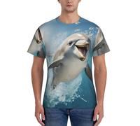 Divertente animale delfino stampa moda uomo manica corta t-shirt palestra usura traspirante allenamento estate casual gita, Nero , L