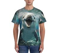 Divertente animale delfino stampa moda uomo manica corta t-shirt palestra usura traspirante allenamento estate casual gita, Nero , L