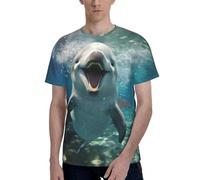 Divertente animale delfino stampa uomo manica corta t-shirt morbida casual ufficio palestra estate ufficio ambienti indossare, Nero , L