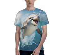 Divertente animale delfino stampa uomo manica corta t-shirt morbida casual ufficio palestra estate ufficio ambienti indossare, Nero , L