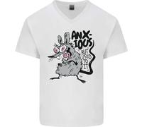 Divertente Anxious Rat Ansia Uomo Scollo A V Cotone T-Shirt