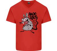 Divertente Anxious Rat Ansia Uomo Scollo A V Cotone T-Shirt