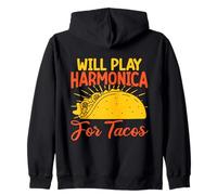 Divertente Armonicista Will Play For Tacos Armonica Felpa con Cappuccio