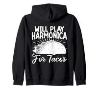 Divertente Armonicista Will Play For Tacos Armonica Felpa con Cappuccio