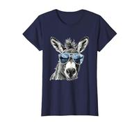 Divertente Asino con Occhiali da Sole Mulo Bauer Asino Maglietta, Donna, Navy, S